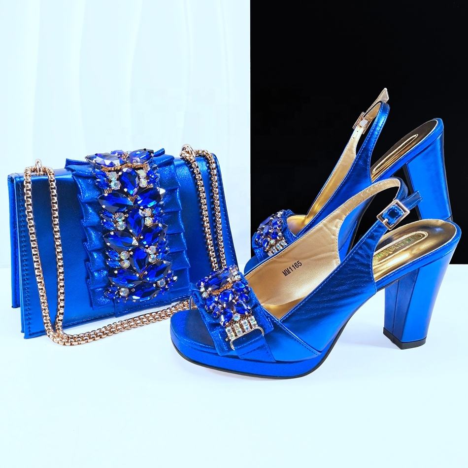 African Shoe and Bag Set New Style Gold Line Textured Design Satin
