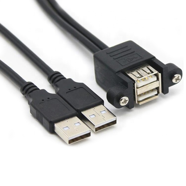 Double USB A Female With Panel Mount Cable To Dual A Male Cable