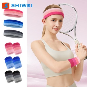 Shiwei Gradient Cotton Terry Cloth Wristband <b>Headband</b> Unisex <b>Sports</b> Sweat Absorbing Yoga Running Fitness - Product Image 1