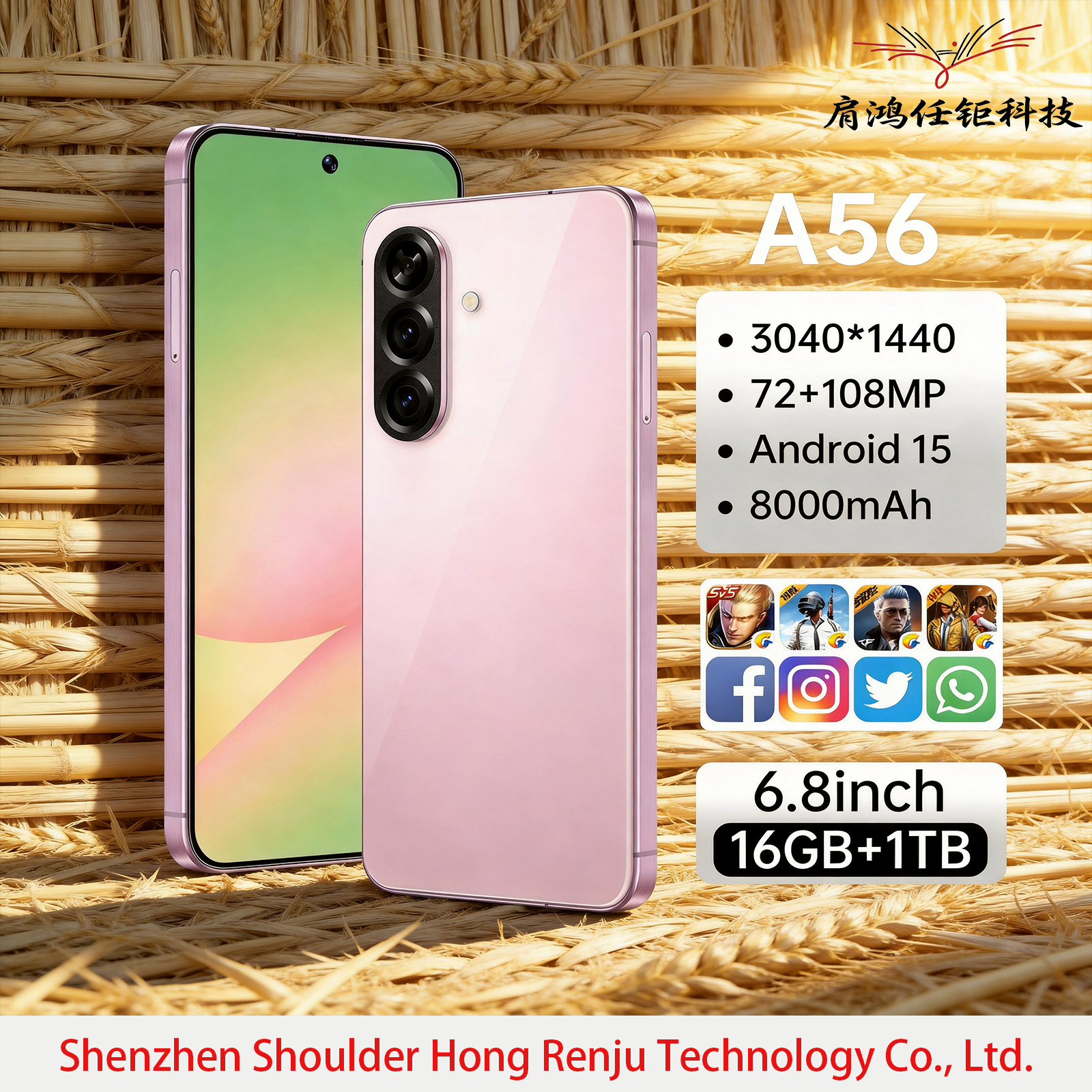 <strong>2026</strong> New Mobile Phones 16G+1TB Factory Price A56 5G Dual SIM Smartphone Fast Charging Big Screen Android 15 Global CDMA LTE