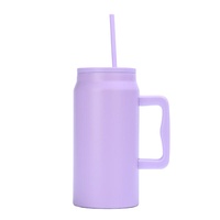 Gobelet isotherme double paroi sous vide de 50 oz en acier inoxydable, écologique, type canette de soda, avec poignée et paille, maintien au chaud de 6 à 12 heures