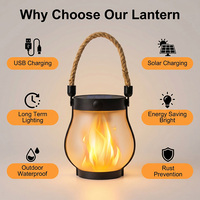 Lanterne solaire à flamme, étanche, LED, pour extérieur, avec cordon en chanvre, lampe décorative scintillante, rechargeable par USB