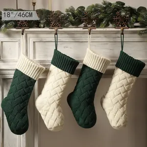 Holiday Party Ornaments 2024 for Kids Gifts 18" Large Personalized Cable Knitted Xmas Hanging Staggered Twist Stocking