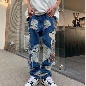 AeeDenim Herren zerrissene Stickerei Jeans Mode Straße lässig Stretch Herren zerrissene Denim Jeans Hosen - Product Image 6