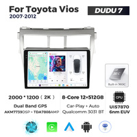 MEKEDE DUDU7 12 + 512G Car-play GPS Navigation Android Auto 2K Ecran Multimédia Lecteur Audio Radio pour Toyota Vios 2007-2012