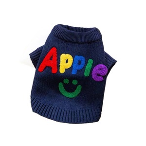 Gilet en tricot pour animaux de compagnie, pour petits chiens, motif lettre pomme, blanc et bleu, en polyester, vêtements d'automne et d'hiver - Product Image 5