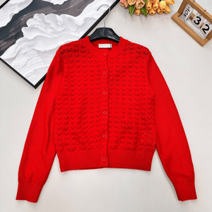 Cárdigan de punto calado para mujer, cuello redondo, con botones, manga larga, suéter informal - Product Image 1