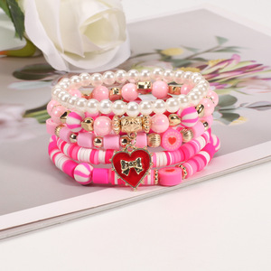 Fashion Jewelry Charm <b>Bracelets</b> Set Pink <b>Red</b> Heart Love Pendant Women's Gift Made In China - Product Image 4