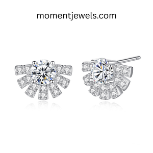 dainty moissanite sector stud <b>earrings</b> 925 sterling silver sparkling zircon geometric fan design minimalist jewelry for women - Product Image 4