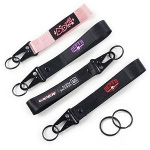 High Quality Fashion <b>Polyester</b> Logo Custom Two Sided Woven Wrist <b>Lanyard</b> Keychain for Keys Short <b>Lanyards</b> - Product Image 2