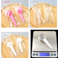 Cuillère à café 5g transparente blanche et rose à manche court, cuillère doseuse de 10 ml, cuillères en plastique pour thé, protéines, épices, poudres