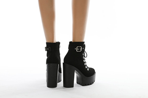 <span class=keywords><strong>Botas</strong></span> de gamuza para niña de invierno a la moda, Botines negros con correa en el tobillo, grueso Botines de tacón de 13 cm, zapatos de tacón alto para mujer - Product Image 6