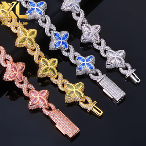 Four-leaf Clover Zircon 8-character Cuban <b>Bracelet</b> Hip-hop Unisex Trend Jewelry Tanjing Fashion Lijing Necklace <b>Copper</b> Alloy - Product Image 5