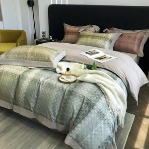 Penjualan terlaris seprai Linen ranjang motif Digital katun 100s hijau dengan 2 bantal lembut penutup selimut seprai ukuran Queen Set tempat tidur - Product Image 3