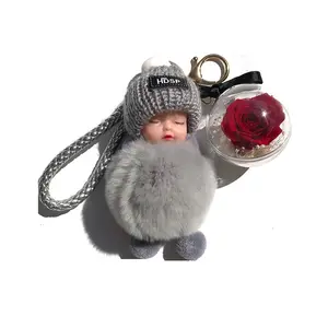 (Atacado) Venda quente Cute Furry Baby Doll chaveiro de pelúcia com corda para decoração do carro saco