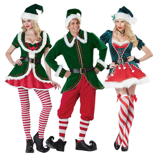 Déguisement de Noël Père Noël pour adultes de luxe déguisement d'elfe de Noël vert pour Couple Cosplay pour carnaval fête du nouvel an déguisement - Product Image 3
