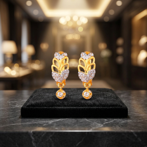 18K Gold Trendy Bridal Bali <b>Earrings</b> with Round Brilliant Cut Diamond Accent Clip-On Style for Gift Ideas Fine Jewelry - Product Image 2