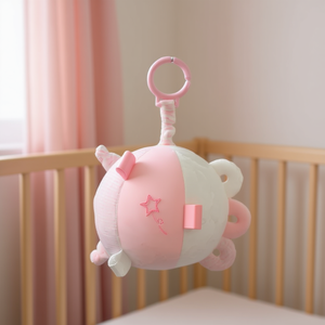 Palla Nanna – boule à hochet rose, jouet pour bébé, peluche douce de 16 cm avec anneau pour poussette ou lit de bébé - Product Image 3