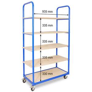 Etagenwagen Mit 5 Ebenen, BxTxH 1050x500x1880 Mm, 2 Lenk- (MIT Feststellbremse) EE. UU. 2 Bockrollen - Product Image 3