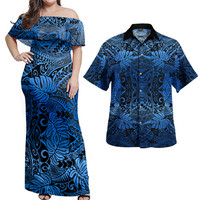 Dropship OEM Ensemble pour couple polynésien Plus Size Maxi Robe Femme Combo Hawaii Chemise