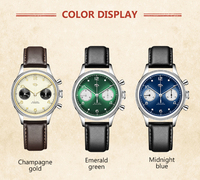 RED STAR 1963 Montre mécanique chronographe pour homme 38 mm Saphir 21 Zuan avec mouvement ST1901 Swanneck étanche