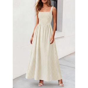 Vestido Maxi de Verano para Mujer FOXA, Vestido de Playa con Rayas, Cuello Cuadrado, Corte en A, Cintura Imperio, Transpirable y Largo - Product Image 2