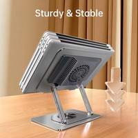 Great Roc Support en métal rotatif pour ordinateur portable Support pour ordinateur portable avec ventilateur de refroidissement Base rotative à 360 ° Support pour ordinateur portable pliable et portable