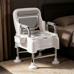 Chaise de toilette avec cadre en acier, réglable en hauteur, siège rembourré, accoudoirs réglables, bac amovible, pour personnes âgées - Product Image 1