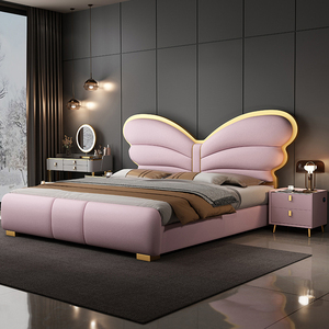 <span class=keywords><strong>Letto</strong></span> di lusso in pelle grigio con testiera a farfalla bordata d'<span class=keywords><strong>oro</strong></span> perfetta per le impostazioni della camera da <span class=keywords><strong>letto</strong></span> Chic - Product Image 6