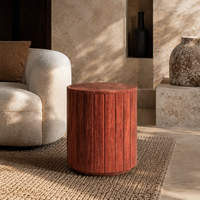 Table d'appoint en travertin rouge premium à côtés cannelés