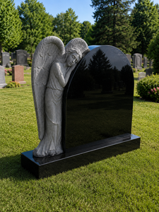 Union Stone Traditional American Carved Angel Heart Bahama Blue Granite Headstone - Product Image 4