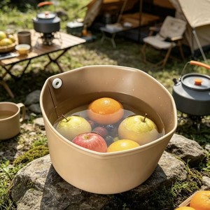 Lavabo Plegable Portátil Ovalado Color Camel, Ligero, para Viajes, Campamentos, Picnics, Hogar, Multifuncional, con Almacenamiento - Product Image 5
