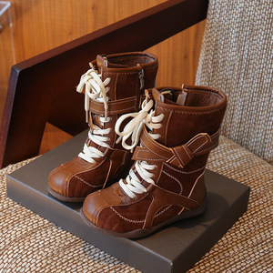 Children's Wholesale Snow Winter Warm Shoes Leather Winter Boots Girl Kid Lace up Snow Boots - Product Image 3