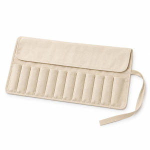 Étui à roulettes pour pinceaux de maquillage en toile, 12 emplacements élastiques, rabat anti-poussière, sangle de fixation, sans fermeture éclair, logo personnalisé, usine certifiée ISO BSCI - Product Image 1