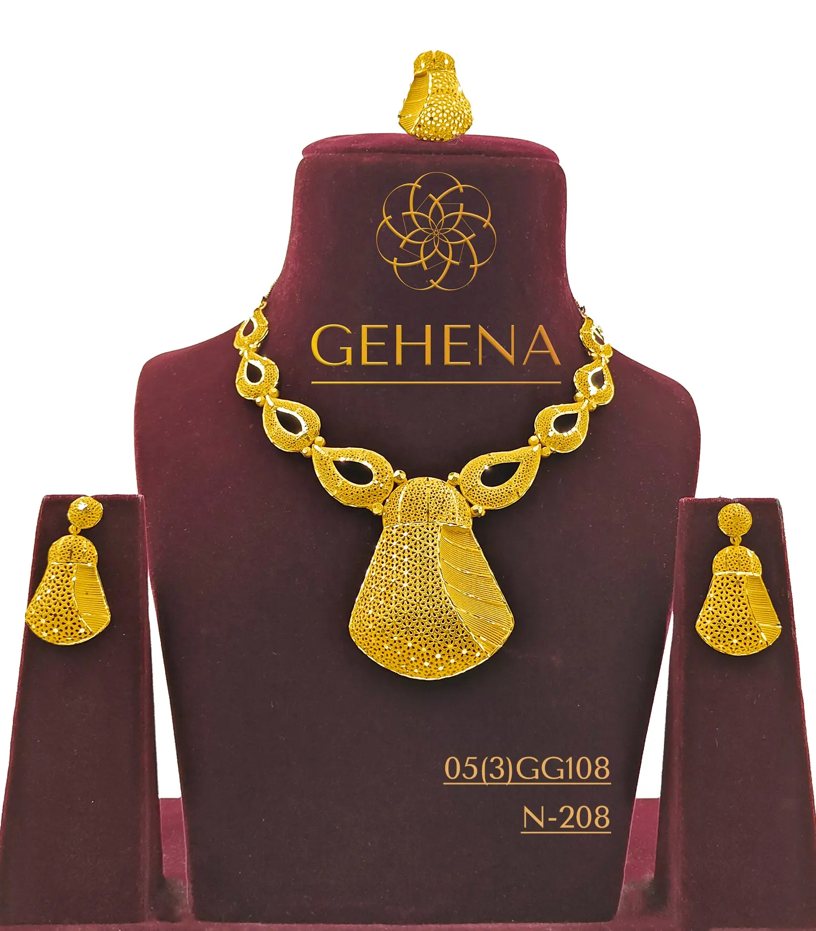 5 gramme 24K chapado en oro grande largo hermoso collar conjunto pendiente y anillo de dedo mujeres diseñador matrimonio Petite Arabes moda nuevo