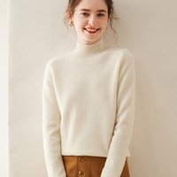 Collection Hiver OEM – Pull en Cachemire Pur 100% Épais à Col Montant pour Femme, Tricoté Ample Couleur Unie, Chemise Longue de Base