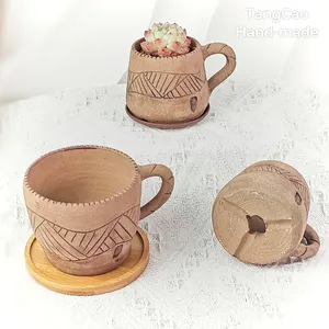 2024 Hot Bán Tangcao Handmade Cốc Cà Phê Hình Dạng Hoa Nồi Ngoài Trời Trong Nhà Máy Tính Để Bàn Mọng Nước Trồng Gốm Chậu Hoa