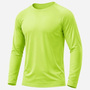 <b>Men's</b> Long Sleeve Rash Guard Solid <b>Neon</b> Green Quick Dry 100% Polyester Swim Shirt UPF50+ Anti-UV Protection - Product Image 1
