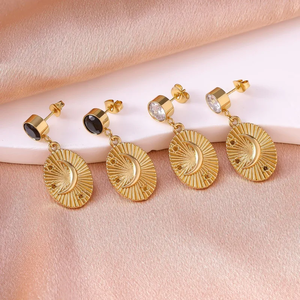 Boucles d'oreilles rétro en acier inoxydable 304, or, design en forme de lune tridimensionnel, pour femmes, port quotidien, bijoux élégants et tendance - Product Image 6