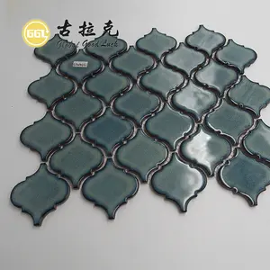 Dark Green Glazed Glossy Surface Lantern Shape Mosaic Ceramic Tile