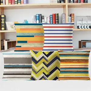 Yellow Orange Outdoor Pillow Covers Couch Patio Furniture Bench Geometric Striped Square Cushion Cover