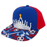 Casquette Snapback Broderie Trophée de Football Visière Imprimée Ballon de Foot Bicolore Rouge Bleu