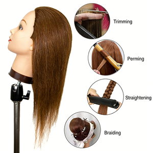 Cabeza de Maniquí con Cabello Humano 100% Natural Real, Muñeca de Entrenamiento de Cosmetología para Peluquería, Práctica de Peinado y Corte de Cabello Lacio - Product Image 3