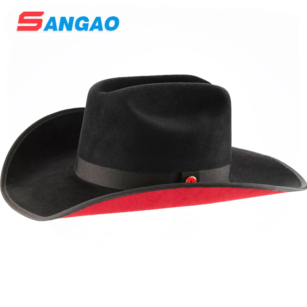 wholesale Perfect outdoor sunbonnet big cowboy hat Red brim bottom fedoras