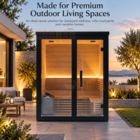 Sauna extérieur en bois massif sur mesure avec design en verre intégral sur le devant, sauna moderne autoportant pour jardin