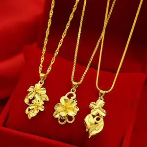 Wholesale Yellow White Gold Plated Edge Pendant Long Necklace Fine Jewelry For Women