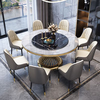 Meubles de salle à manger de luxe modernes pour la famille, ensemble de table à manger ronde en marbre doré, table à manger avec base rotative en acier inoxydable