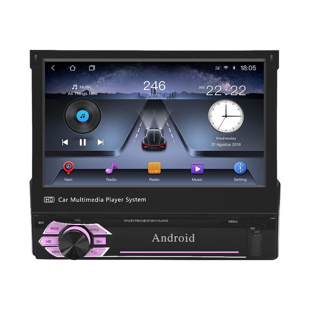 1 Din 7 Inch Automatic Retractable Touch Screen Carplay Android Auto MP5 Player GPS FM Radio Mirror Link Dashboard Placement