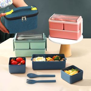 Boîte à lunch isotherme double couche en plastique avec sac, compatible micro-ondes, pour étudiants - Product Image 1