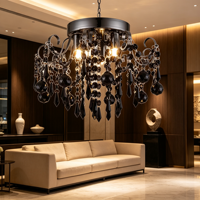 Plafonnier moderne de luxe en laiton antique avec cristaux, détails en cristal facetté, hauteur réglable, pour salon central